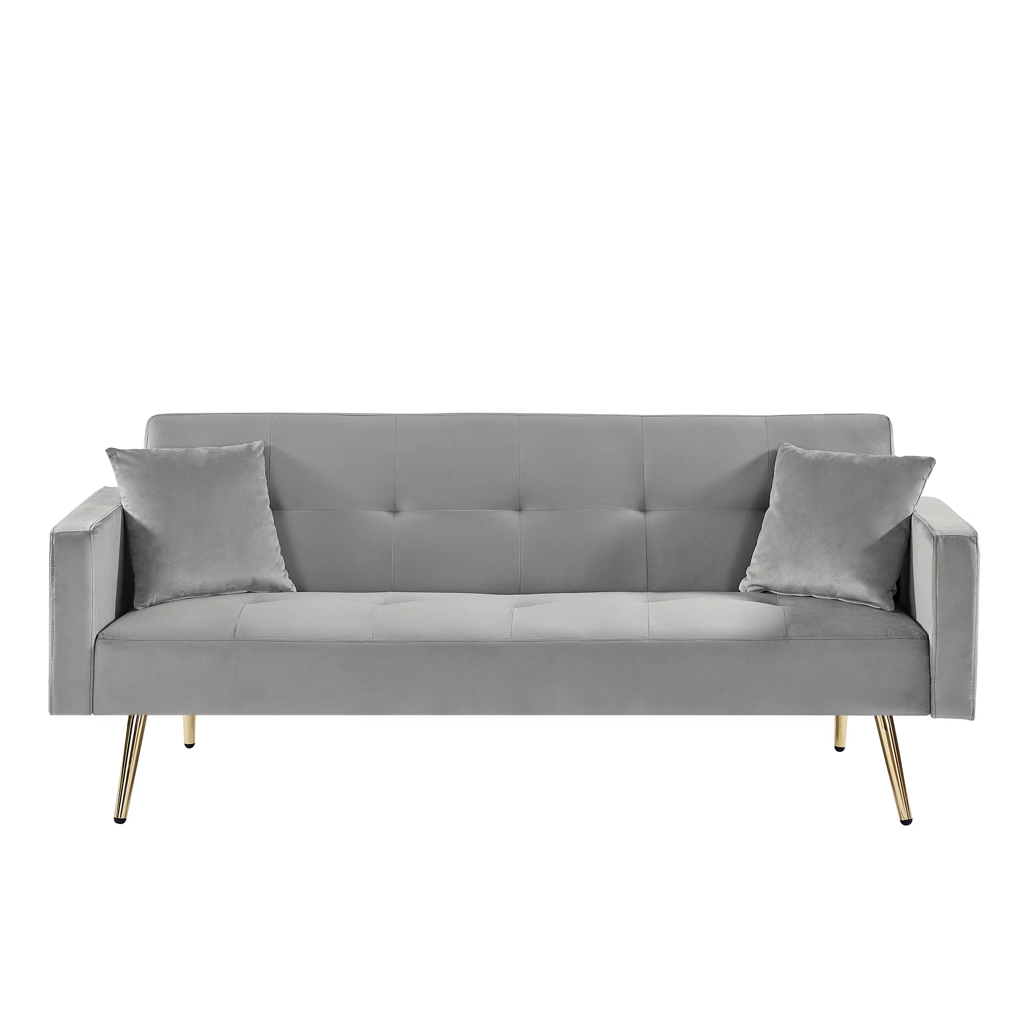 GREY Velvet Convertible Folding Futon Sofa Bed , Sleeper Sofa Couch for Compact Living Space.
