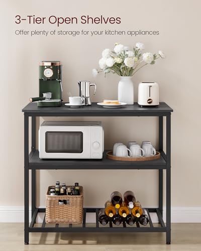 VASAGLE Kitchen Island with 3 Shelves, 47.2 Inches Width Kitchen Shelf with Large Worktop, Stable Steel Structure, Industrial, Easy to Assemble