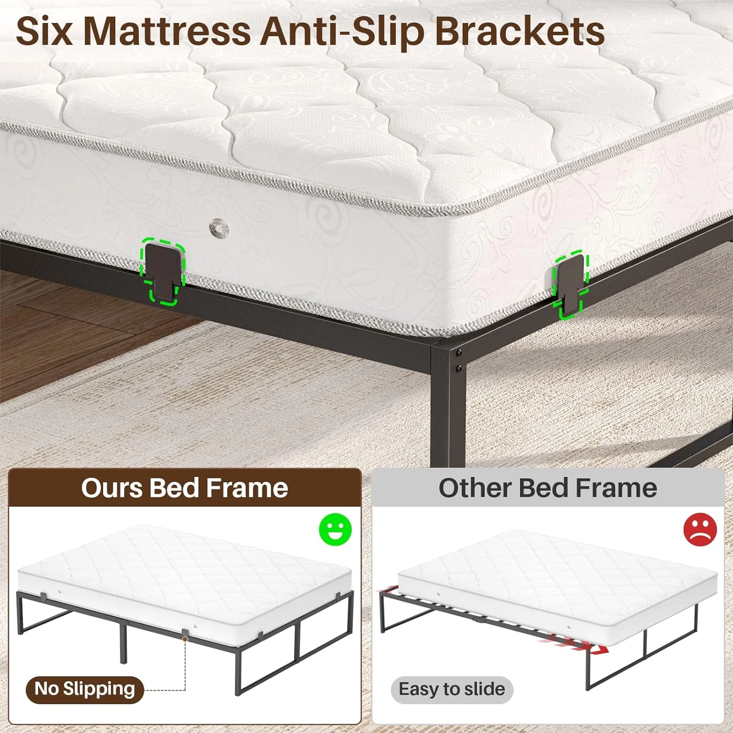 Homieasy Metal Bed Frame with Charging Station and LED Lights, 14 Inch Queen Size Platform Bed Frame with Non-Slip Mattress Gaskets