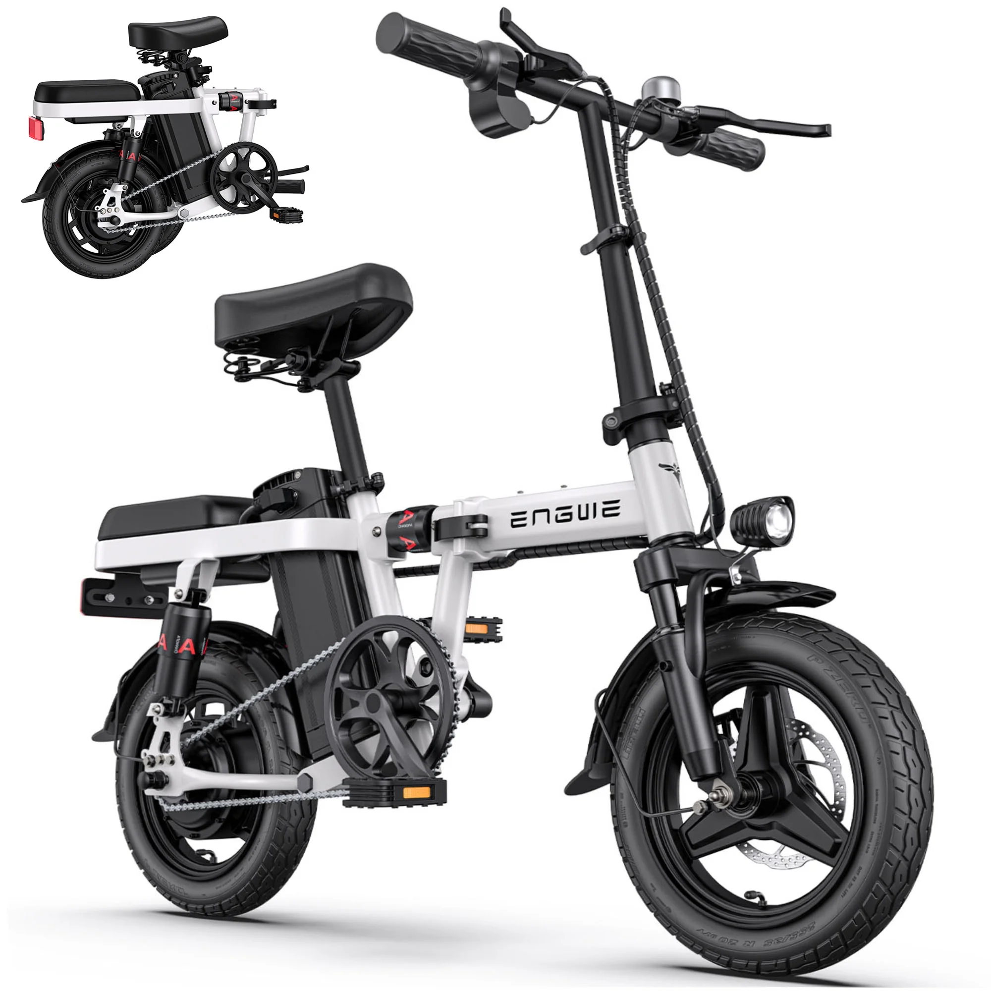 ENGWE T14 Mini Electric Bike for Adults Teens(White), 14" City Commuter Folding Ebike