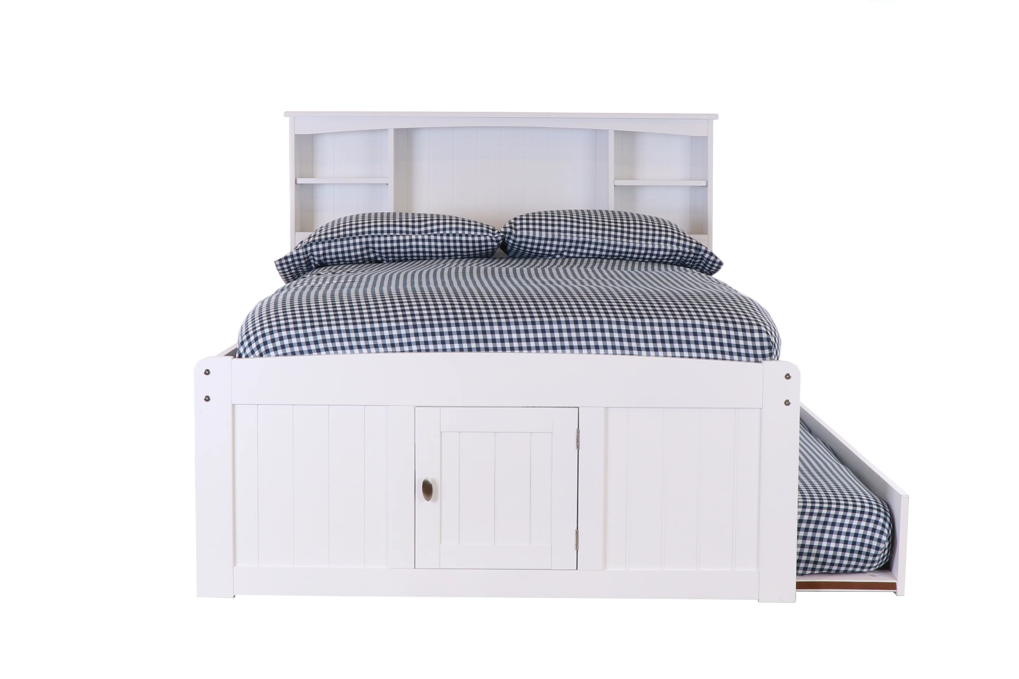 OS Home and Office Furniture Model 80221K3-22 Solid Pine Full Sized Captains Bookcase Bed with 3 spacious under bed drawers and a Twin Trundle in