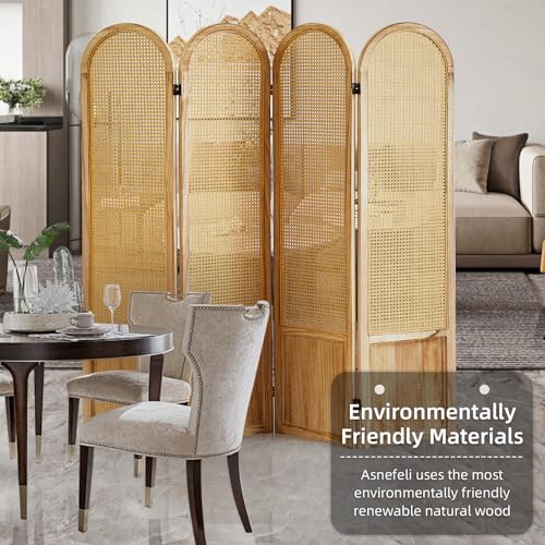 Room Divider 4 Panel, Folding Privacy Screen, Foldable Wood Divider Room Dec, Rattan Room Divider, Portable Partition Screen
