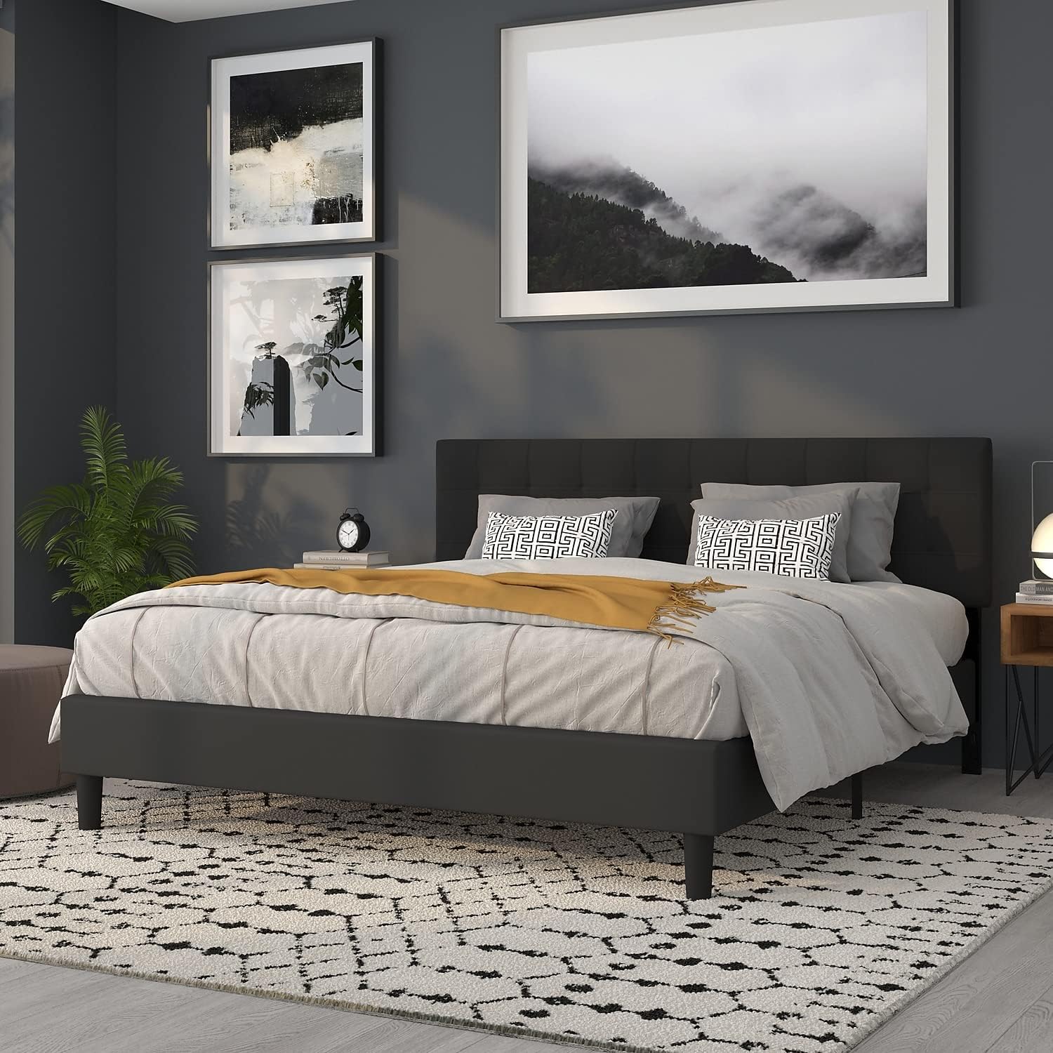Flash Furniture Bedford Tufted Upholstered King Size Headboard in Black Fabric