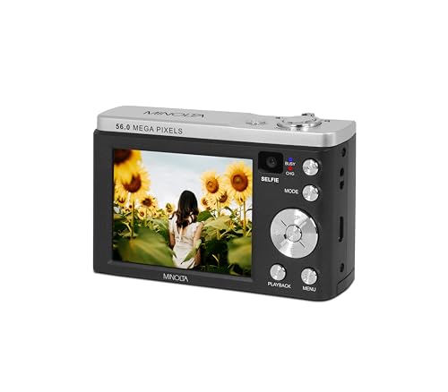 Minolta 56MP Dual Lens Digital Camera &ndash; 5X Optical Zoom, 5K Ultra HD Video, CMOS Sensor, 2.8-inch LCD Screen, Stabilization, Selfie Lens