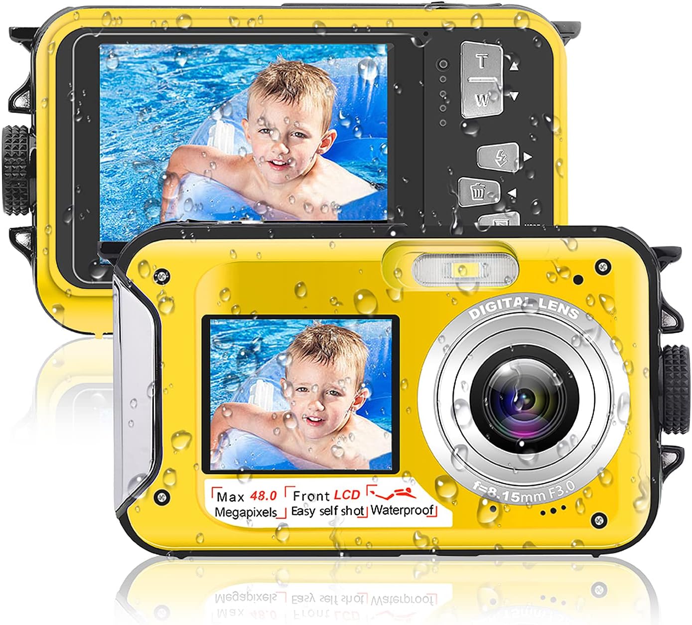 Waterproof Camera 10 FT 2.7K Full HD 48MP Underwater Camera 16X Digital Zoom Waterproof Digital Camera Self-Timer Dual Screens Underwater Camera for