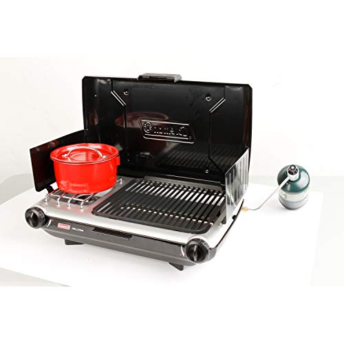 Coleman Tabletop 2-in-1 Camping Grill/Stove, 2-Burner Propane Grill & Stove with Adjustable Burners & 20,000 BTUs of Power, Great for Camping