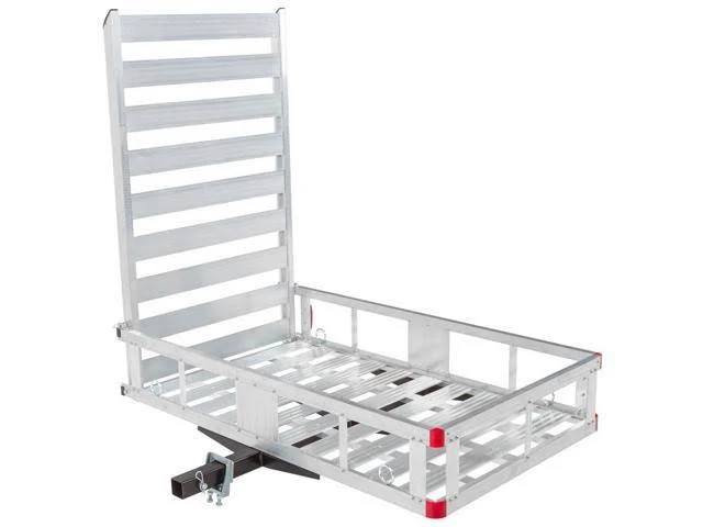 Aluminum Hitch Cargo Carrier Utility Basket with Loading Ramp, Silver