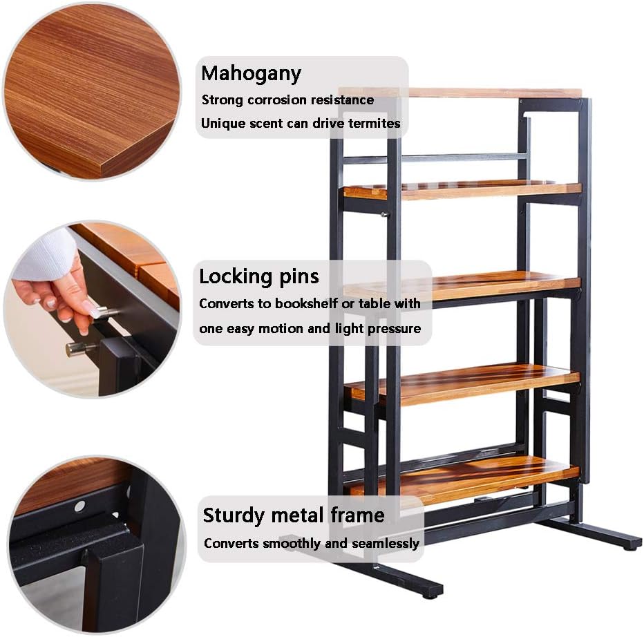 ORGANIZEDLIFE ORGANIZED AND TIDY Convertible Shelf Desk,Swing Dining Table Shelves,Wooden and Metal Display Bookcase Rack