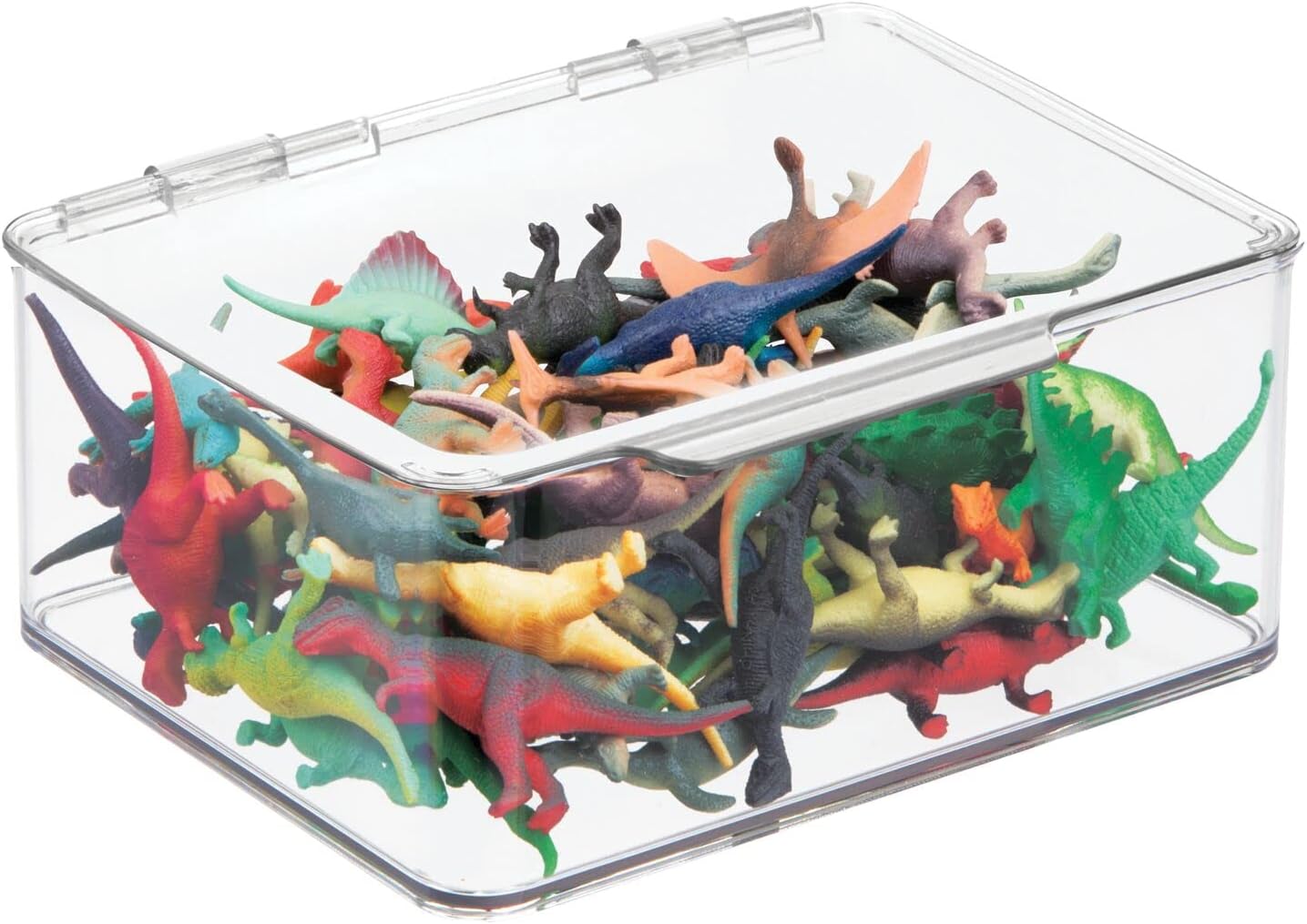 mDesign Plastic Stackable Compact Rectangular Storage Bin, Drawer or Cabinet Organizer with Lid, Container Box for Organizing Art Puzzles, Crayons