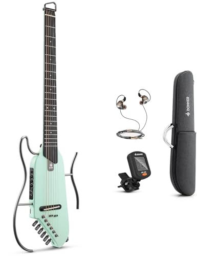 Donner HUSH I Guitar For Travel - Portable Ultra-Light and Quiet Performance Headless Acoustic-Electric Guitar, Mahogany Body with Removable Frames