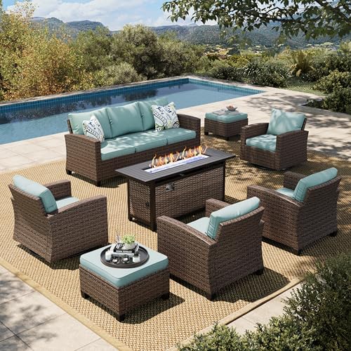 HERA'S HOUSE Patio Furniture Set with 56" Fire Pit Table, Outdoor Patio Conversation Sets