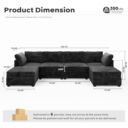 ovios 130.7" Modular Sectional Sofa Couch, U-Shaped Cloud Couches with 2 Ottomans Chaise