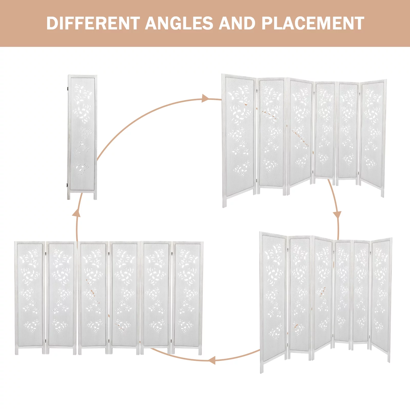 Hofitlead 6 Panel Carved Room Dividers 5.6FT Wooden Folding Screen Freestanding Privacy Partition Wall for Bedroom Living Room Office
