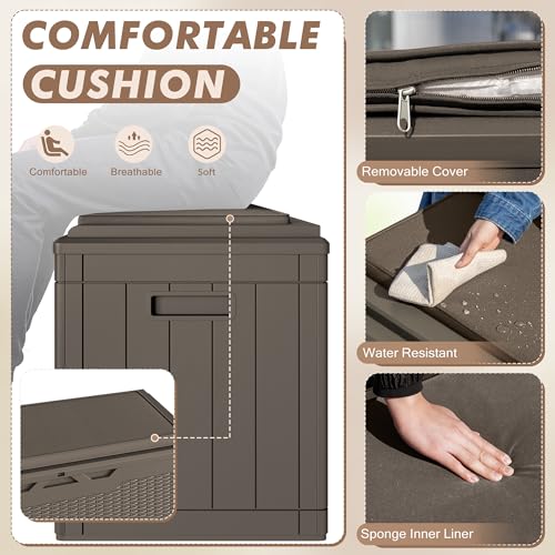 Devoko 120 Gallon Deck Box Resin Outdoor Storage Box Waterproof for Patio, Large Outdoor Storage Bench Lockable for Outside (Black)