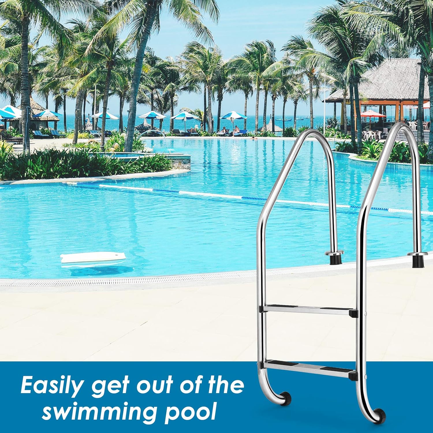 Goplus Swimming Pool Ladder, Inground 2-Step Non-Slip Ladder, Stainless Steel Ladder w/ 440 Weight Capacity