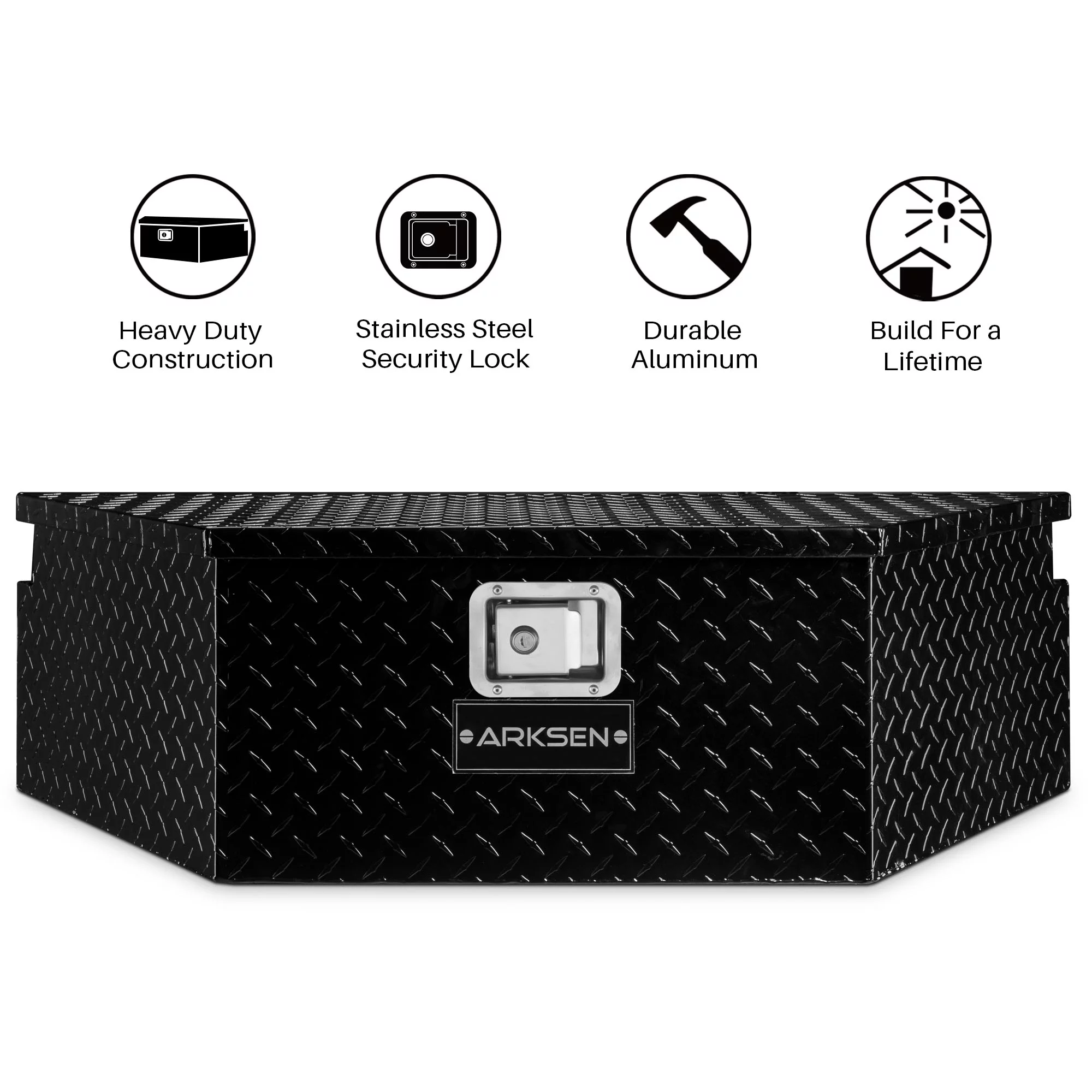 ARKSEN 39 Diamond Plate Aluminum Trailer Tongue Box Pickup Truck Tool Box Storage Organizer With Lock Key, Silver