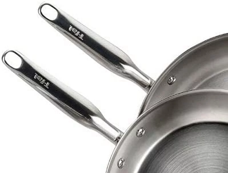 T-fal Stainless Steel Cookware, Multi-Clad, Dishwasher Safe and Oven Safe Cookware Set, Tri-Ply Bonded, 12-Piece, Silver, Model E469SC