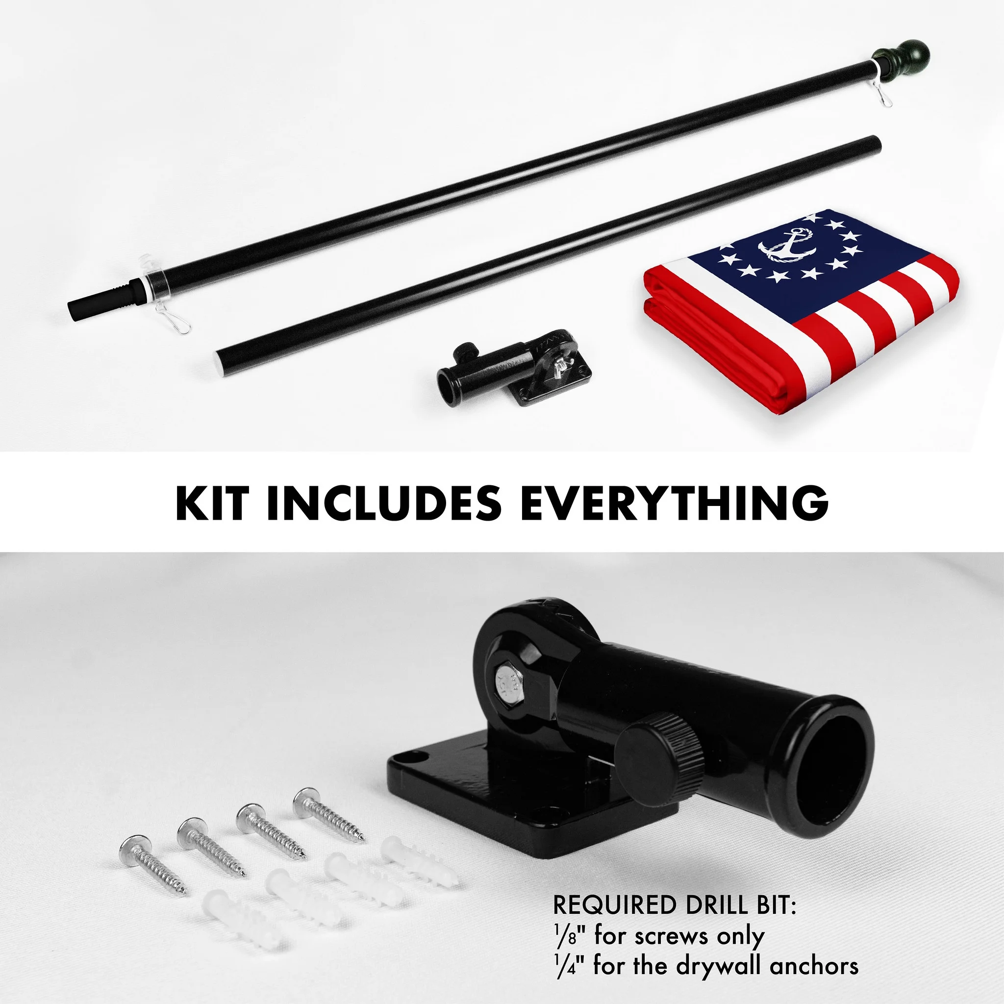 G128 Combo Pack: 6 Ft Tangle Free Aluminum Spinning Flagpole (Black) & American USA Yacht Ensign Flag 3x5 Ft