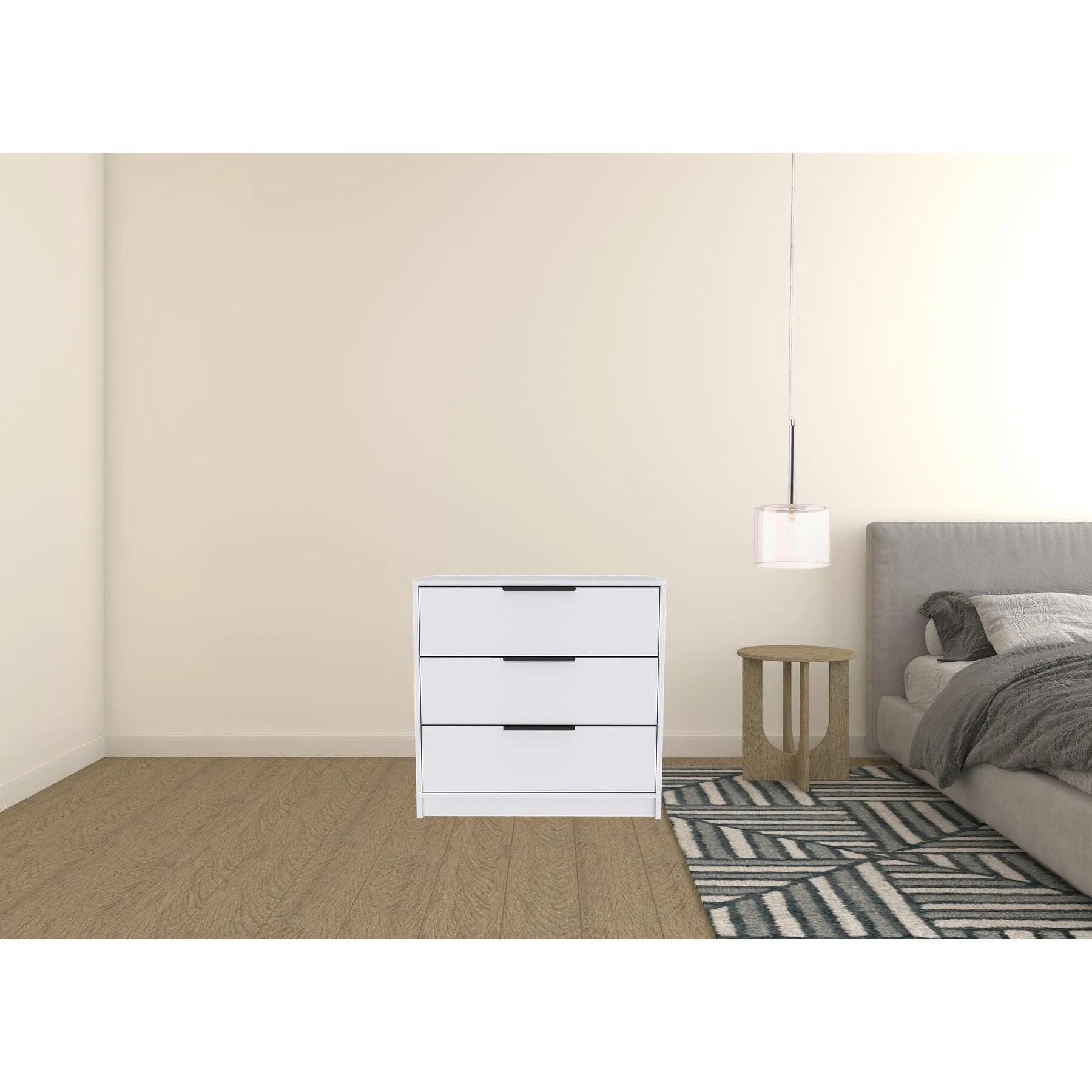 HomeRoots  28" White Manufactured Wood Three Drawer Standard Dresser