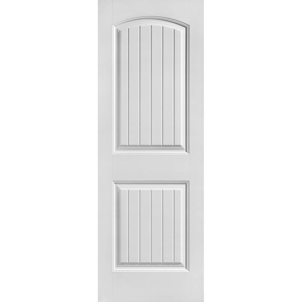 Masonite 28 in. x 80 in. Cheyenne Smooth 2-Panel Camber Top Plank Solid Core Primed Composite Interior Door Slab, Primed White