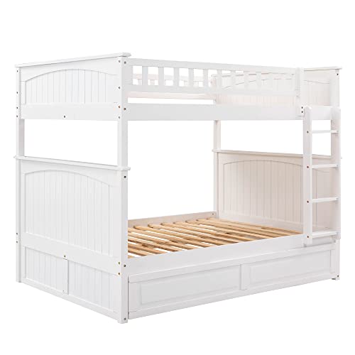 Ball & Cast Twin-Over-Twin Bunk Bed with Twin-Size Trundle and 3 Storage Stairs,Wood Bunkbed w/Full-Length Guardrails,Slat Support