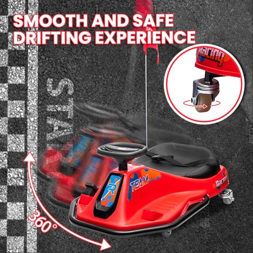 24V Electric Go Kart, 7Ah Drifting Car，Battery Powered Ride on Car Outdoor with 360 Degrees Rotating, Simplified Drift System, Variable Speed