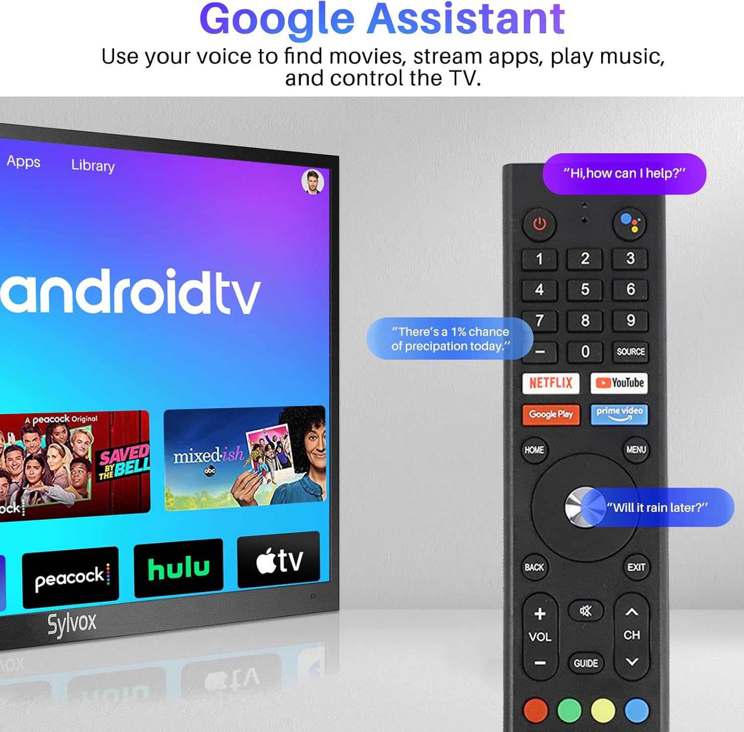 SYLVOX 43” Outdoor Smart TV with TV Mount, Outdoor TV 4K UHD, Voice Remote Control, Google Play Support Support Download APPs