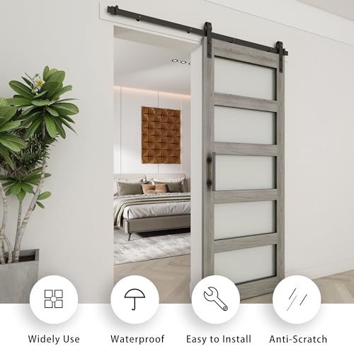 BARNSMITH 42in x 84in Glass Barn Door with 7FT Sliding Door Hardware Kit Included & Handle