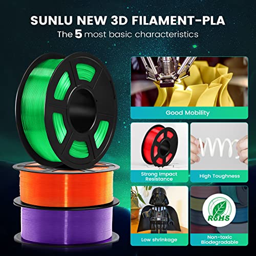 SUNLU 3D Printer Filament Bundle, PLA Plus Filament 10KG 1.75mm, Neatly Wound Filament for Most 3D Printer, 10 Colors, 1kg Spool