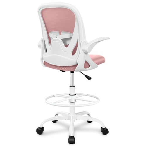Primy Drafting Chair Tall Office Chair with Flip-up Armrests Executive Ergonomic Computer Standing Desk Chair with Lumbar Support and Adjustable