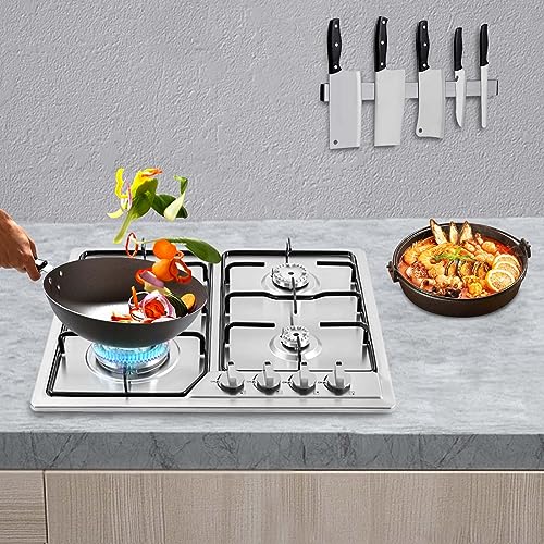 22″x20″ Built in Gas Cooktop 4 Burners Stainless Steel Stove NG/L-P-G Gas Hob Cooktop Kitchen Built-In Cook Stove Easy to Clean