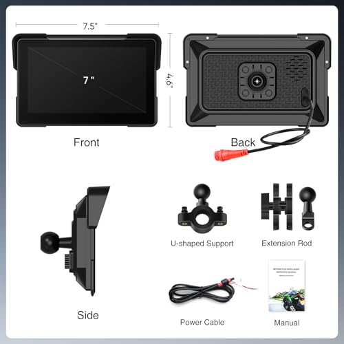 7 Inch Portable CarPlay for Motorcycle, Waterproof Touchscreen Wireless Car Play Android Auto Screen GPS Navigation for Motorbike