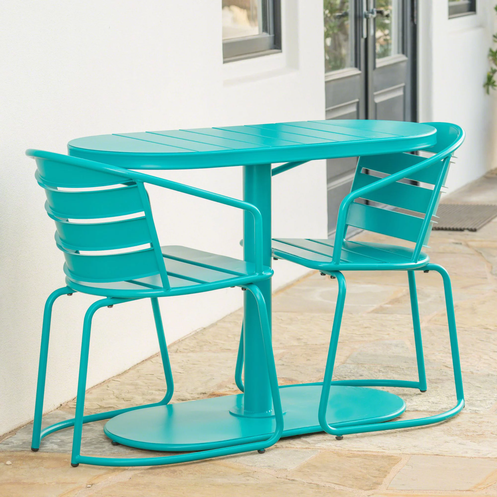 3-Piece Matte Teal Blue Handcrafted Outdoor Furniture Patio Bistro Set - Curated Treasures Market
