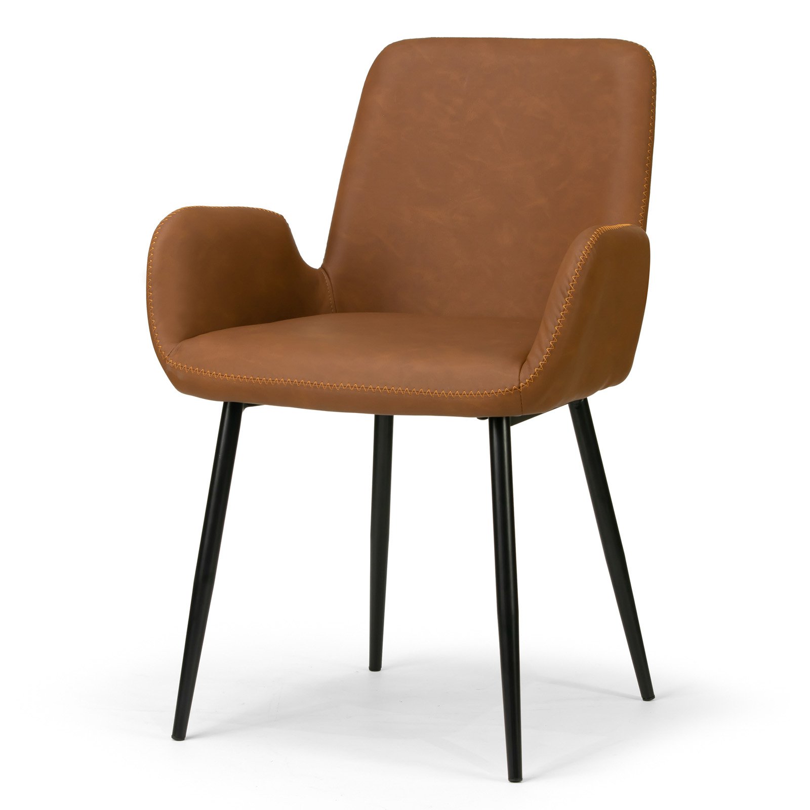 Glamour Home Alrik 19.25" Modern Faux Leather Arm Chairs in Brown (Set of 2)
