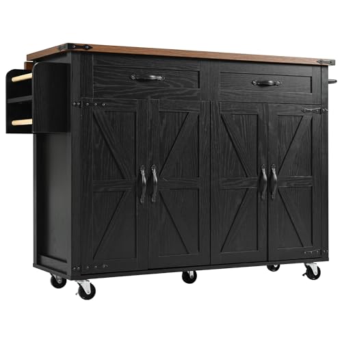 Kitchen Island Cart With Power Outlet, 2 Doors, Drop Leaf, Spice Rack, 2 Drawers - Rolling Storage Cart on Wheels for Home and Dining Room - White