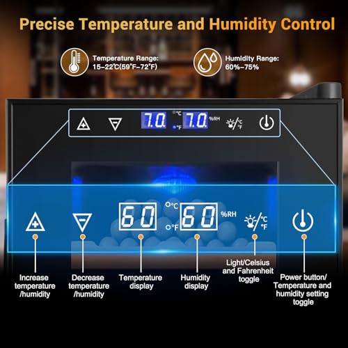 Cigar Electric Humidor, 35L 250 Counts Large Capacity Thermostatic Electric Cigar Cooler Cabinet with Digital LED Screen, Safety Lock