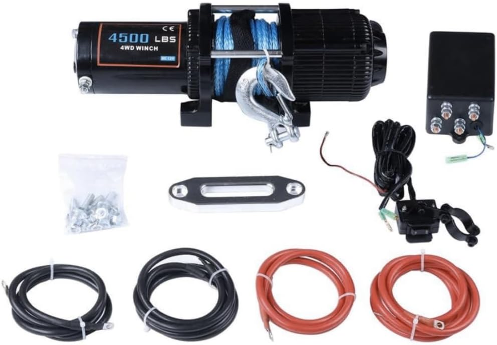 4500LBS Electric Winch Synthetic Rope Towing 12V Off-Road (Stainless Steel) 4500LB,2041KG ensures Quality and Performance Drum Diameter 52mm x79mm