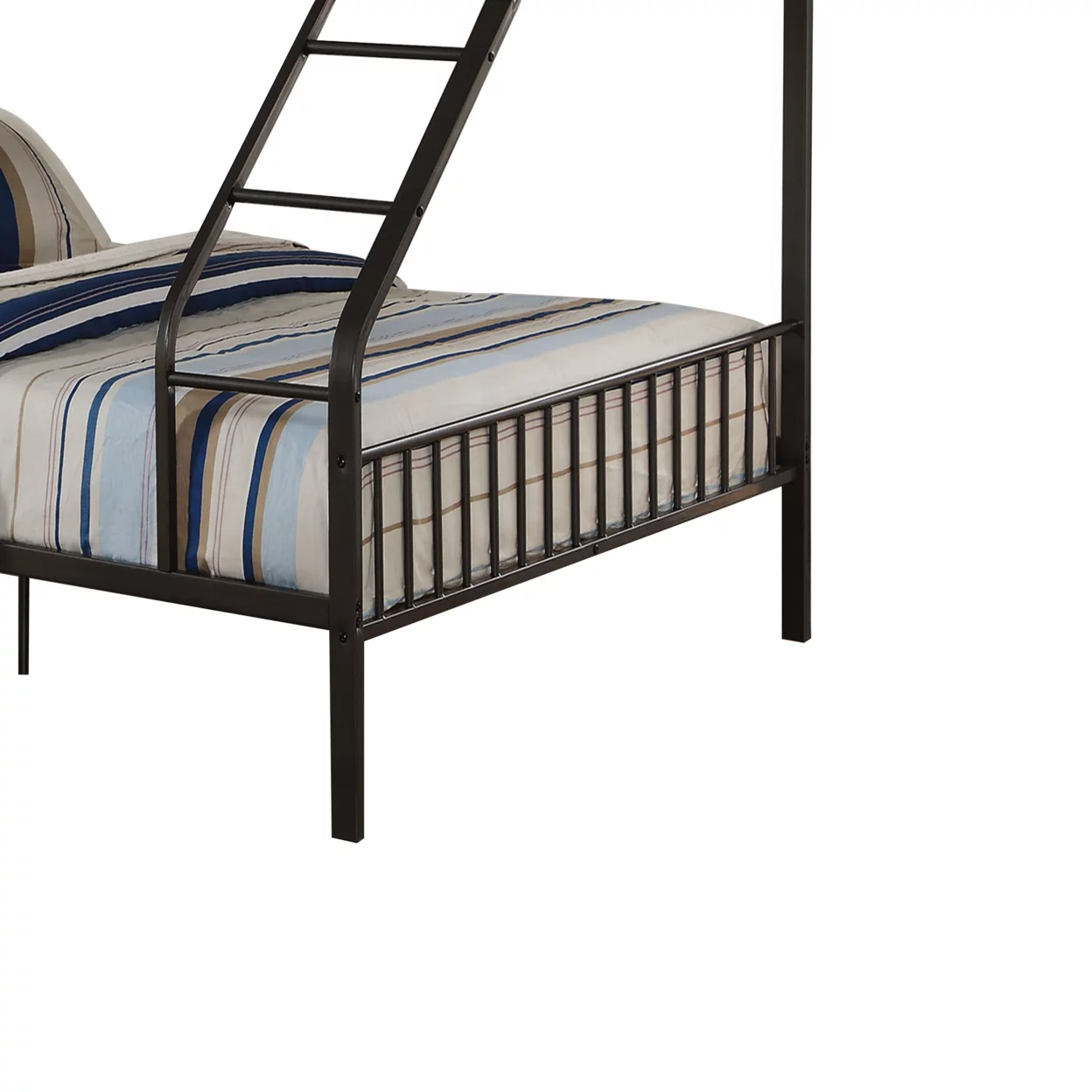 Metal Twin over Queen Size Bunk Bed with Guardrail and Ladder, Gunmetal