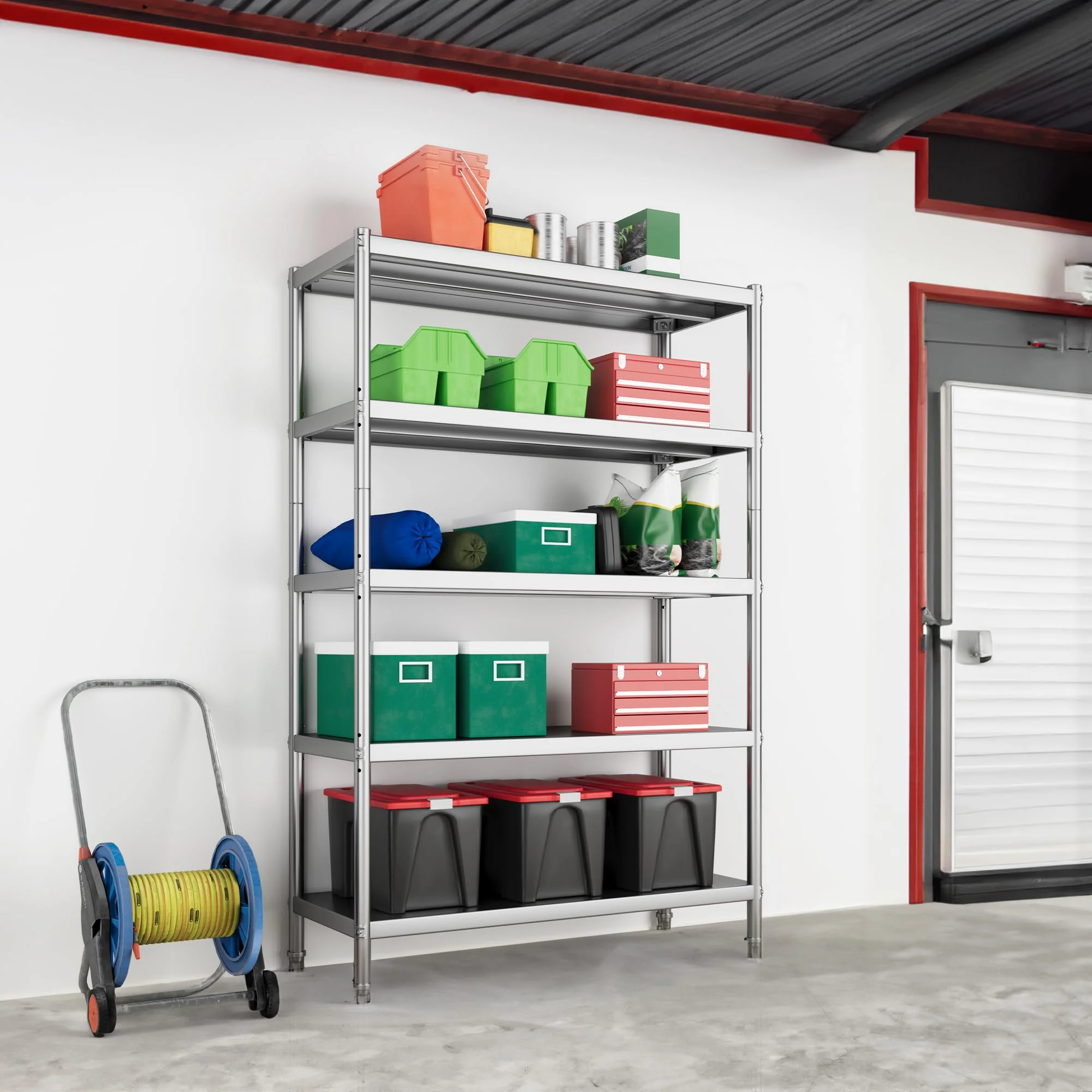 Dextrus Stainless Steel Shelves, 48"*18"*72" 5 Tier Storage Shelf, Heavy Duty Shelving for Kitchen Garage Office Restaurant Warehouse