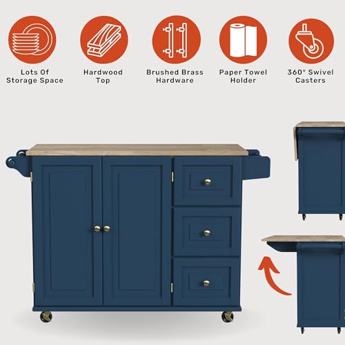 Homestyles Dolly Madison Off-White Mobile Kitchen Island Cart with Wood Drop Leaf Breakfast Bar