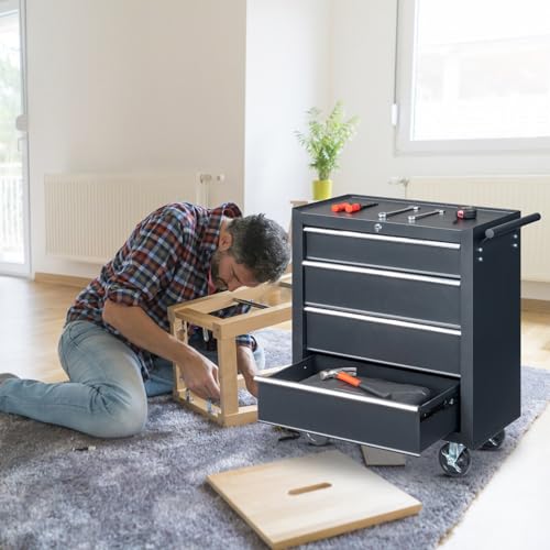 Winado 4-Drawer Tool Chest with Wheels & Lock & Key, Heavy Duty Cart Rolling Tool Box on Wheels, Metal Storage Cabinet