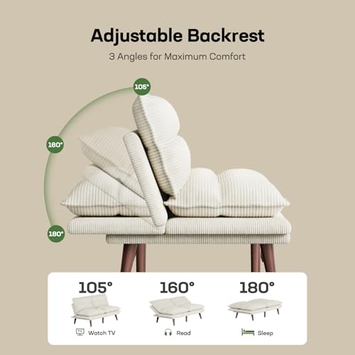 Marsail Futon Sofa Bed, Futon Couch with Adjustable Backrest & Armrests, Convertible Small Sleeper Sofa Bed for Small Apartments, Study Room, Office