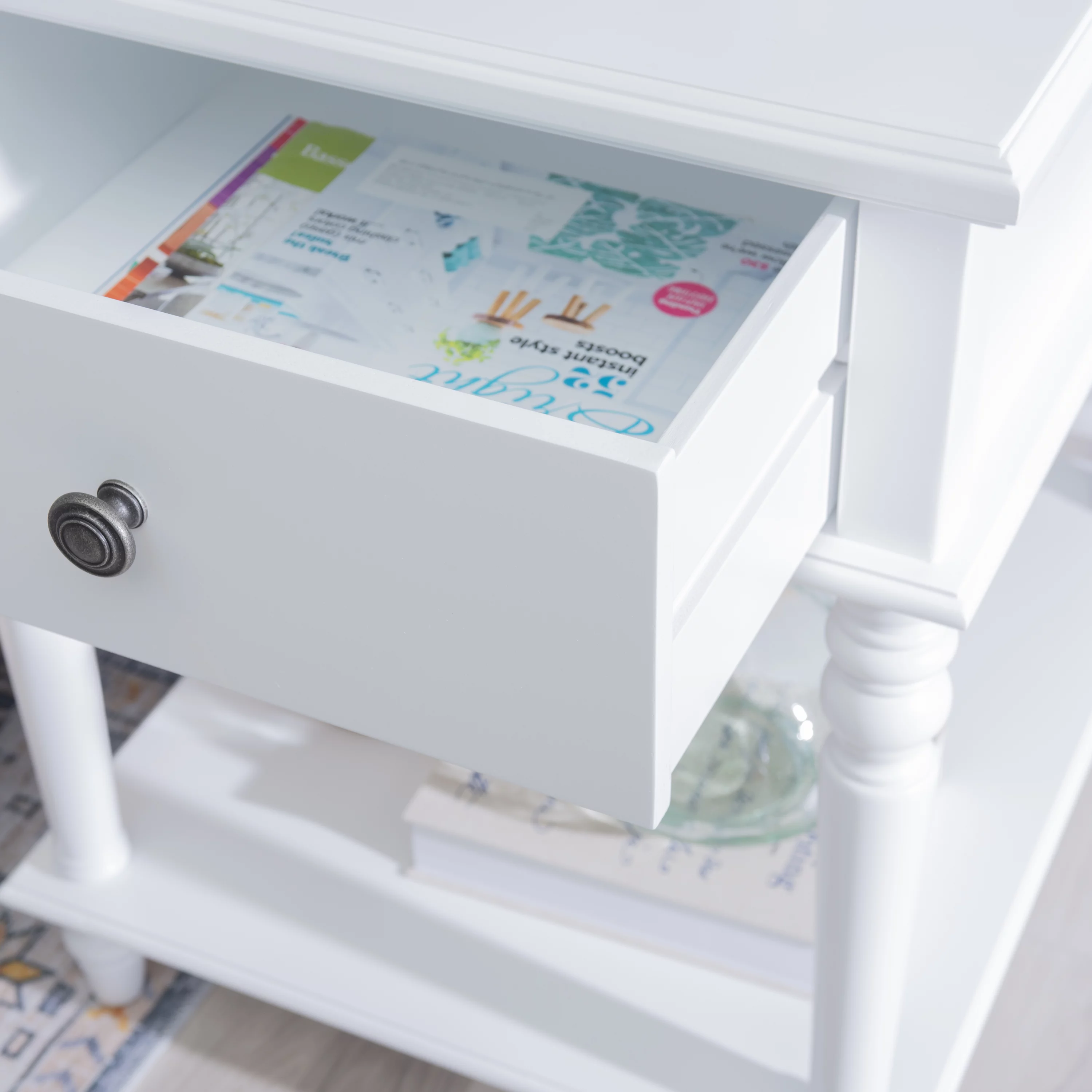 Powell Victoria Single Drawer Indoor Accent Side Table, 26" Tall, White