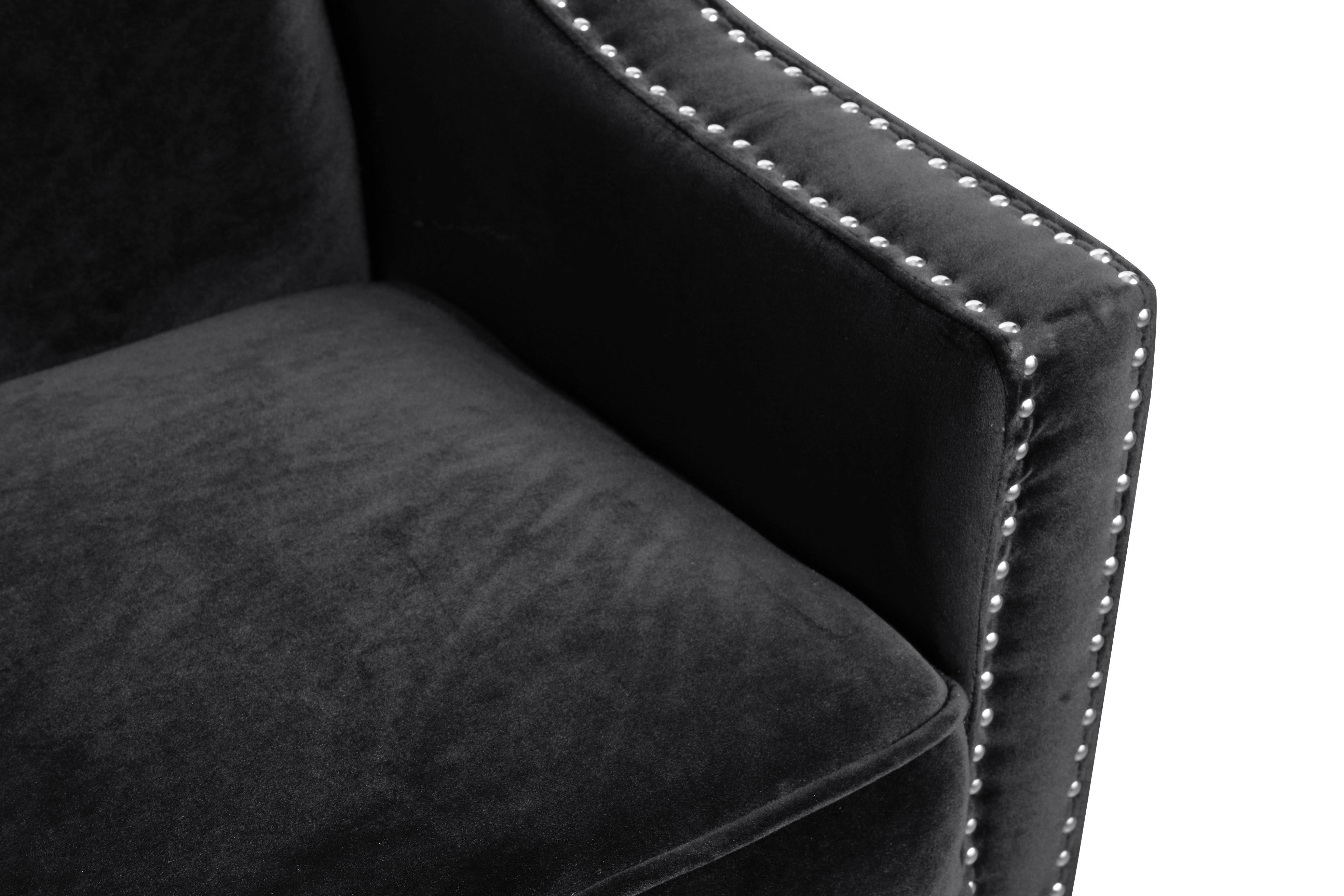 Chic Home Camren Sofa Velvet Upholstered Swoop Arm Silver Nailhead Trim Espresso Finished Wood Legs Couch Modern Contemporary, B