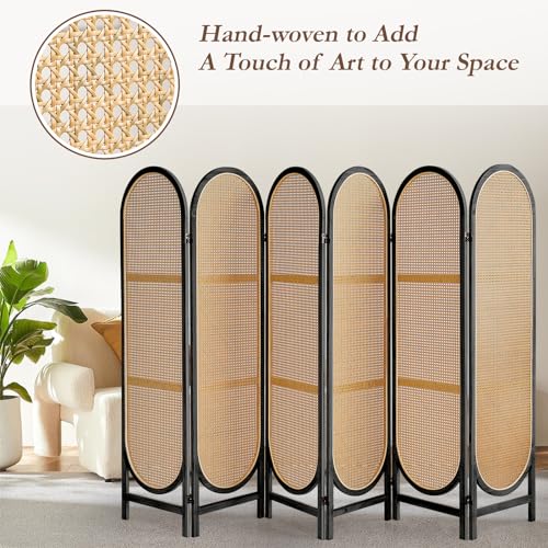 3 Panel Room Dividers and Folding Privacy Screens, Hand-Made Rattan Room Divider with Bi-Directional Hinge