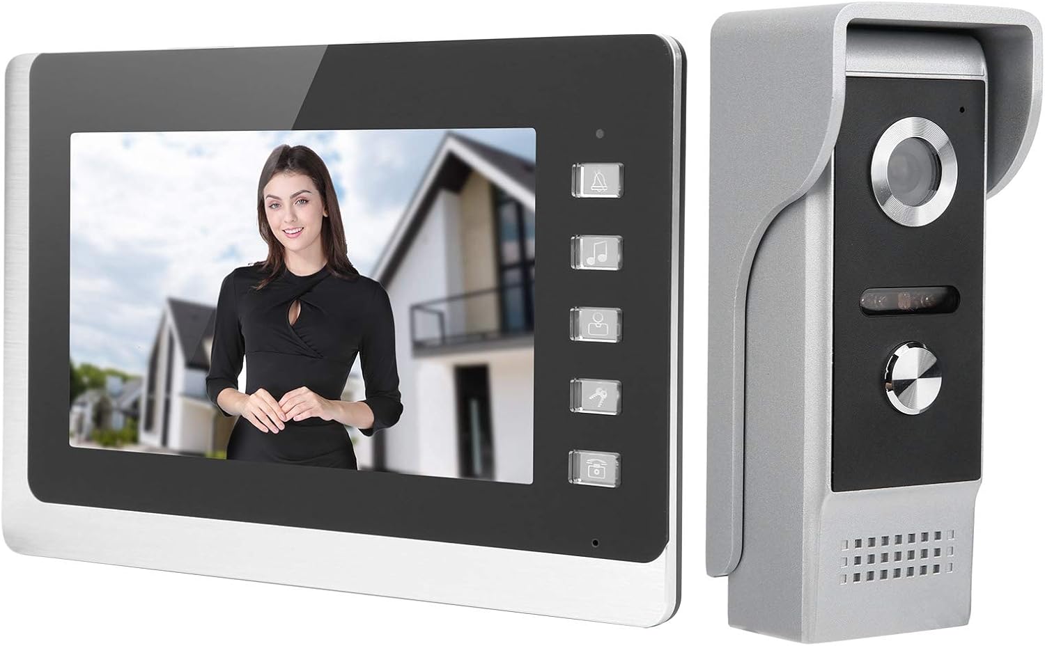 Video Door Phone Doorbell Intercom System, Wired Door Entry System with 7 Inch TFT LCD Monitor & High-definition Camera, for 1-Family House