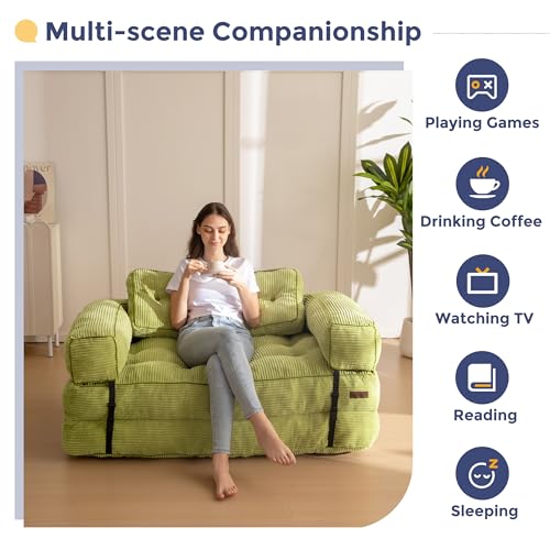 MAXYOYO Folding Sofa Bed, L-Shaped Convertible Sofa Bed with Armrest Foldable Sleeper Couch with Pillow