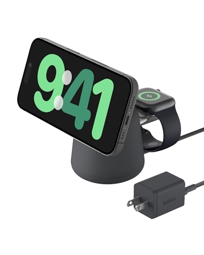 Belkin 2-in-1 MagSafe Wireless Charging Dock 15W Fast Charge iPhone Charger Compatible with iPhone 16, 15, 14, and 13 Series, AirPods