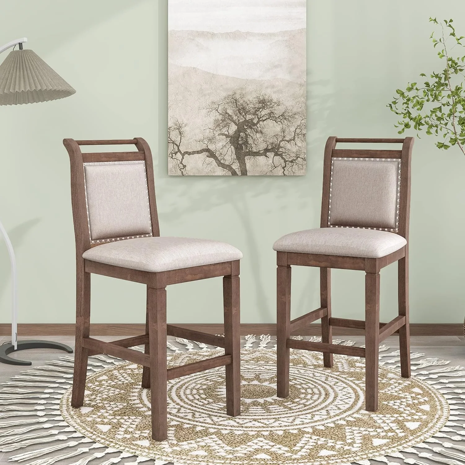 3 Piece Counter Height Kitchen Dining Set With Drop Leaf Dining Table And 2 Dining Padded Chairs, Dining Room Set For Small Places, Brown