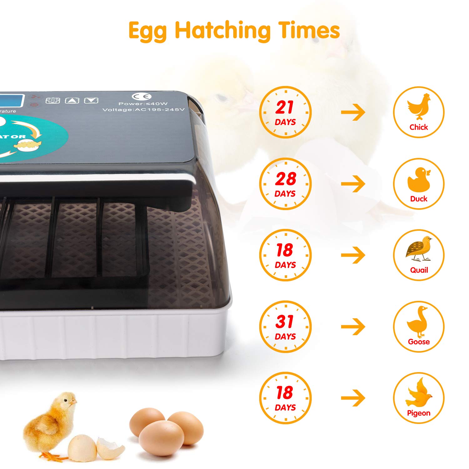 Apdo Egg Incubator, 9-35 Eggs Fully Automatic Poultry Hatcher Machine, Led Candler Automatic Egg Turner Temperature Control
